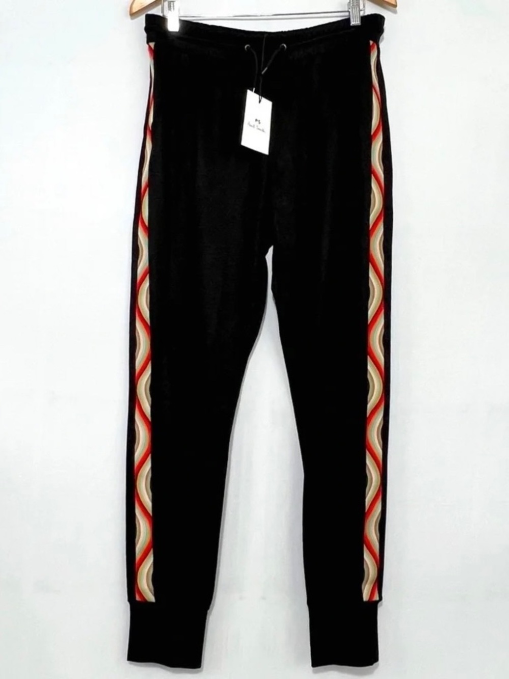 NWT Paul Smith Black Wave Stripe Joggers Track Pants Women's Size XL - Picture 2 of 12